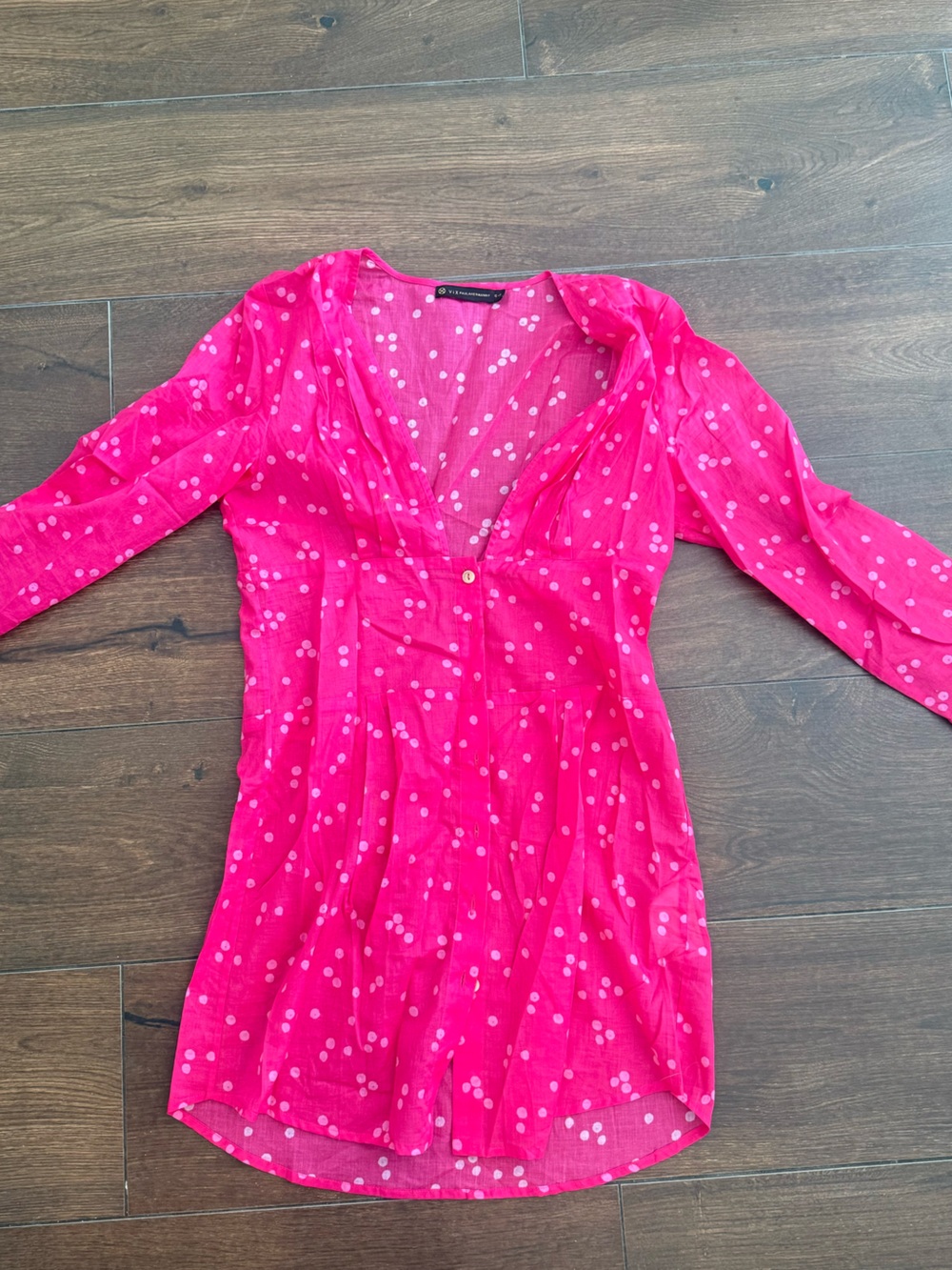 Vix Paula Hermanny Bright Pink Polka Dot V-Neck Blouse